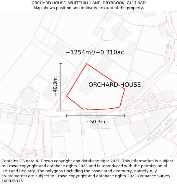 ORCHARD HOUSE, WHITEHILL LANE, DRYBROOK, GL17 9AD: Plot and title map