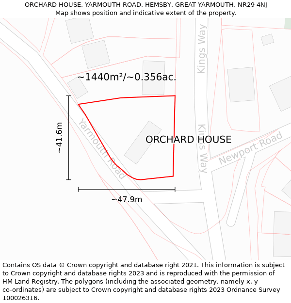 ORCHARD HOUSE, YARMOUTH ROAD, HEMSBY, GREAT YARMOUTH, NR29 4NJ: Plot and title map