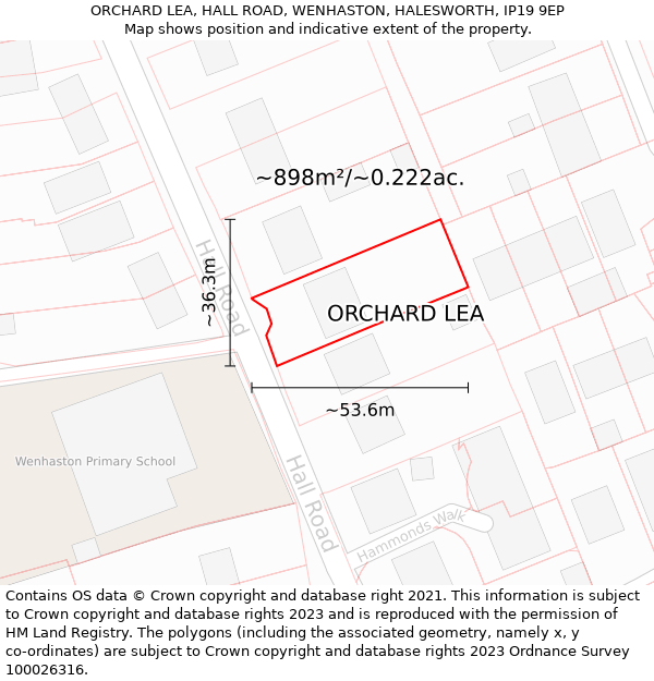 ORCHARD LEA, HALL ROAD, WENHASTON, HALESWORTH, IP19 9EP: Plot and title map