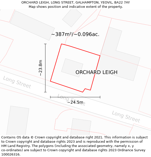 ORCHARD LEIGH, LONG STREET, GALHAMPTON, YEOVIL, BA22 7AY: Plot and title map