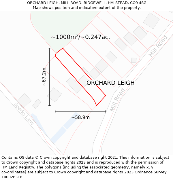 ORCHARD LEIGH, MILL ROAD, RIDGEWELL, HALSTEAD, CO9 4SG: Plot and title map