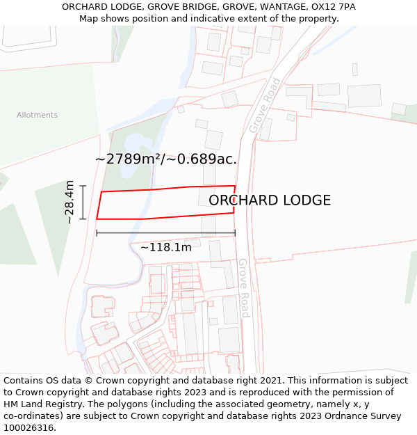 ORCHARD LODGE, GROVE BRIDGE, GROVE, WANTAGE, OX12 7PA: Plot and title map