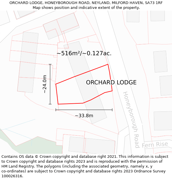 ORCHARD LODGE, HONEYBOROUGH ROAD, NEYLAND, MILFORD HAVEN, SA73 1RF: Plot and title map