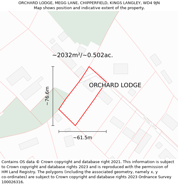 ORCHARD LODGE, MEGG LANE, CHIPPERFIELD, KINGS LANGLEY, WD4 9JN: Plot and title map