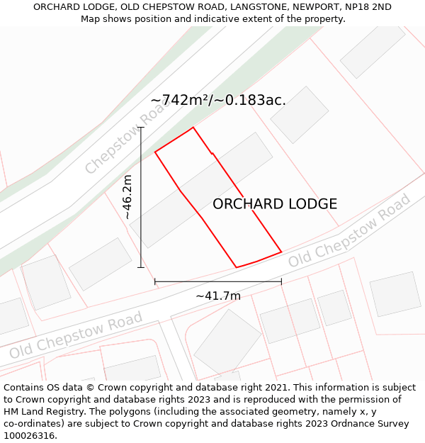 ORCHARD LODGE, OLD CHEPSTOW ROAD, LANGSTONE, NEWPORT, NP18 2ND: Plot and title map