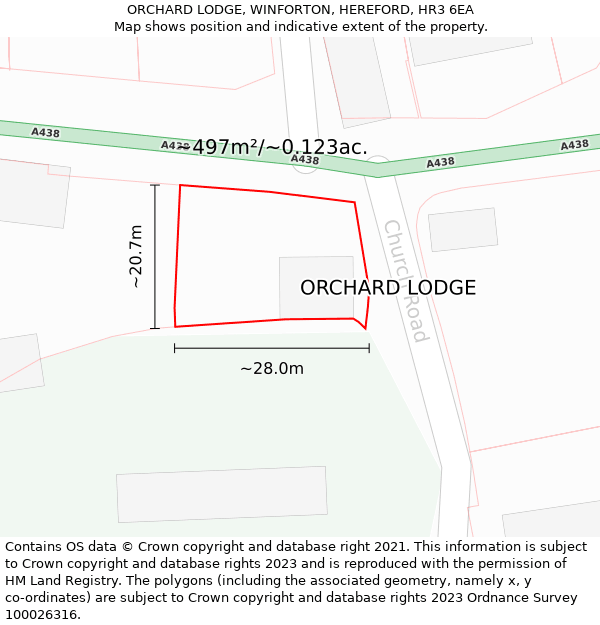 ORCHARD LODGE, WINFORTON, HEREFORD, HR3 6EA: Plot and title map