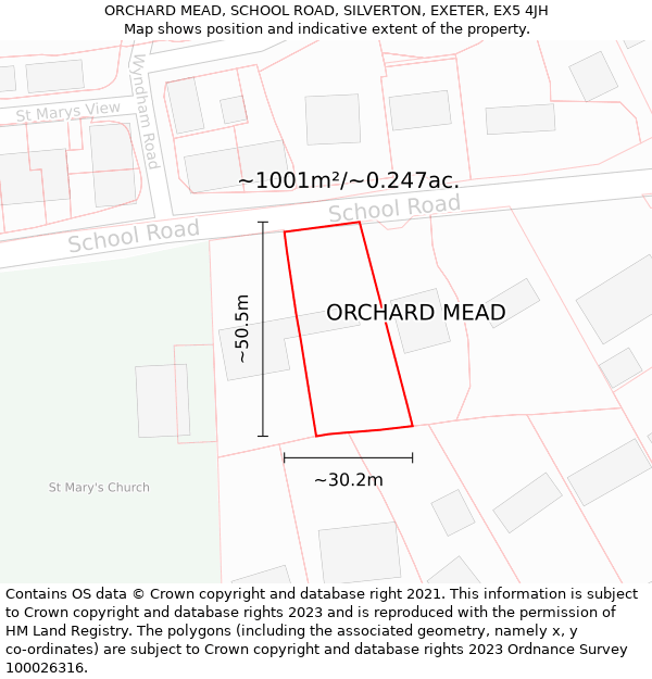 ORCHARD MEAD, SCHOOL ROAD, SILVERTON, EXETER, EX5 4JH: Plot and title map