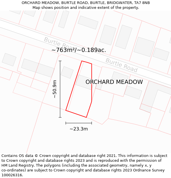 ORCHARD MEADOW, BURTLE ROAD, BURTLE, BRIDGWATER, TA7 8NB: Plot and title map