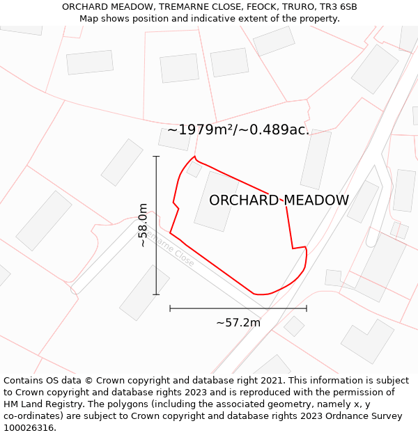 ORCHARD MEADOW, TREMARNE CLOSE, FEOCK, TRURO, TR3 6SB: Plot and title map