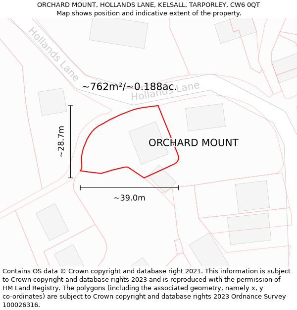 ORCHARD MOUNT, HOLLANDS LANE, KELSALL, TARPORLEY, CW6 0QT: Plot and title map