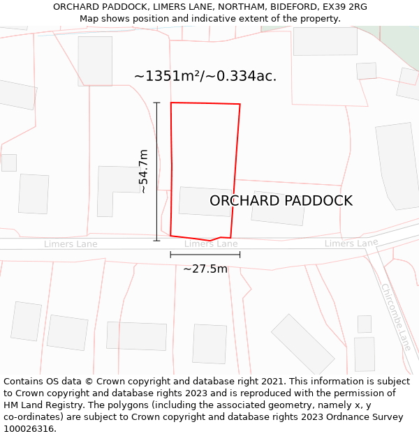 ORCHARD PADDOCK, LIMERS LANE, NORTHAM, BIDEFORD, EX39 2RG: Plot and title map