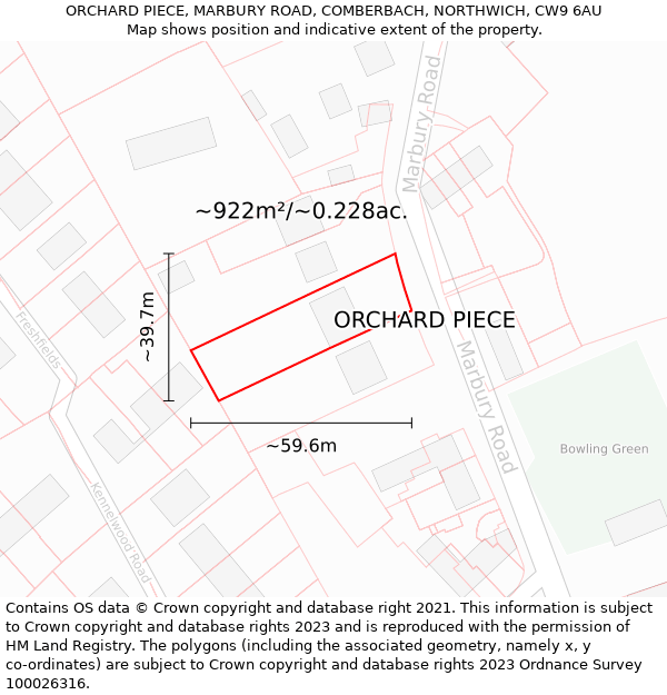 ORCHARD PIECE, MARBURY ROAD, COMBERBACH, NORTHWICH, CW9 6AU: Plot and title map