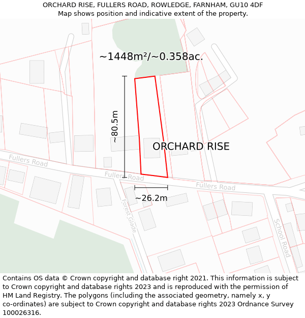 ORCHARD RISE, FULLERS ROAD, ROWLEDGE, FARNHAM, GU10 4DF: Plot and title map