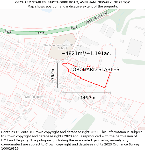 ORCHARD STABLES, STAYTHORPE ROAD, AVERHAM, NEWARK, NG23 5QZ: Plot and title map