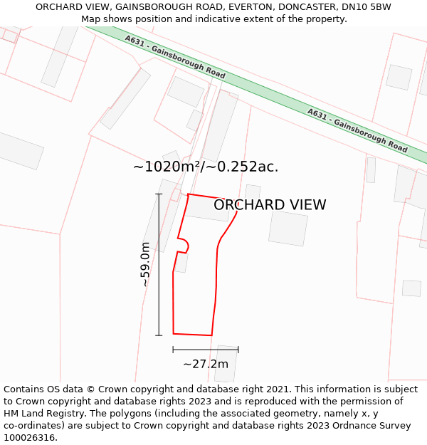 ORCHARD VIEW, GAINSBOROUGH ROAD, EVERTON, DONCASTER, DN10 5BW: Plot and title map
