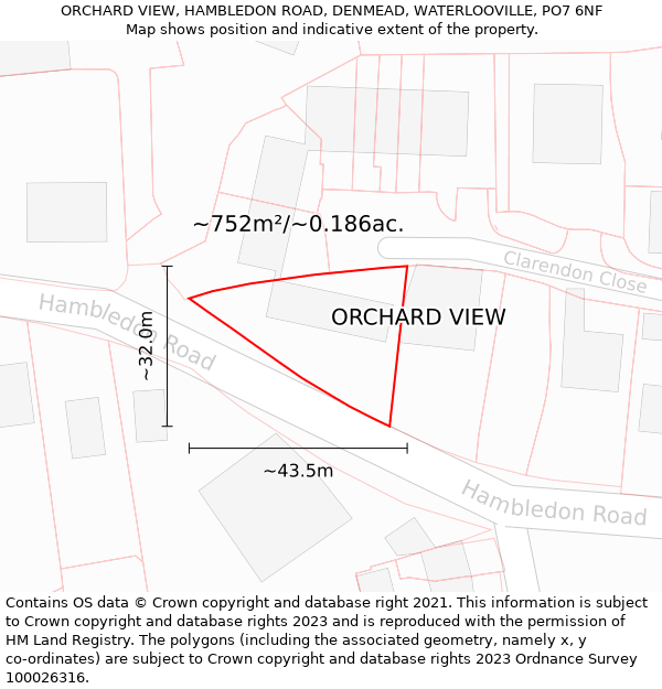 ORCHARD VIEW, HAMBLEDON ROAD, DENMEAD, WATERLOOVILLE, PO7 6NF: Plot and title map