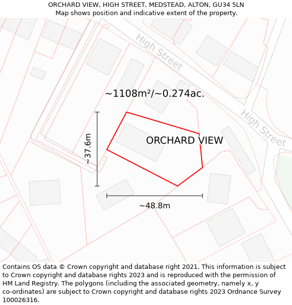 ORCHARD VIEW, HIGH STREET, MEDSTEAD, ALTON, GU34 5LN: Plot and title map