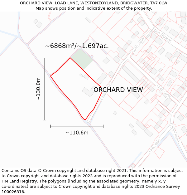 ORCHARD VIEW, LOAD LANE, WESTONZOYLAND, BRIDGWATER, TA7 0LW: Plot and title map