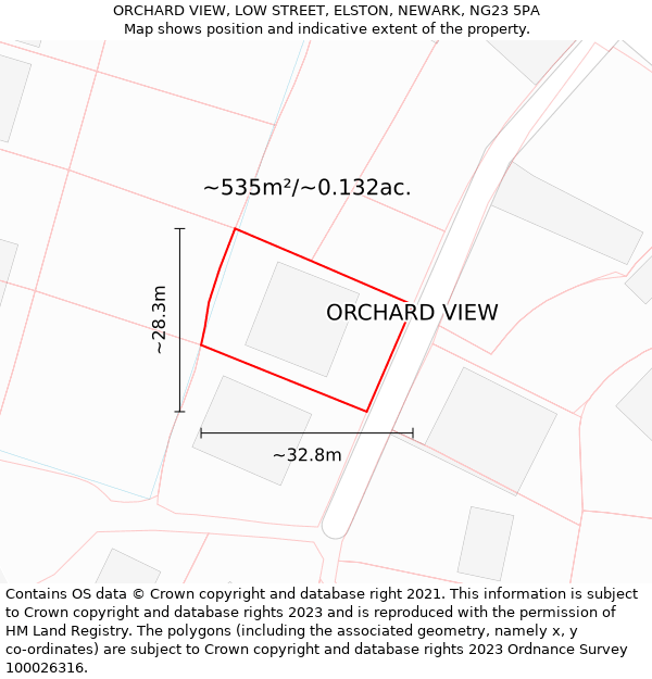 ORCHARD VIEW, LOW STREET, ELSTON, NEWARK, NG23 5PA: Plot and title map