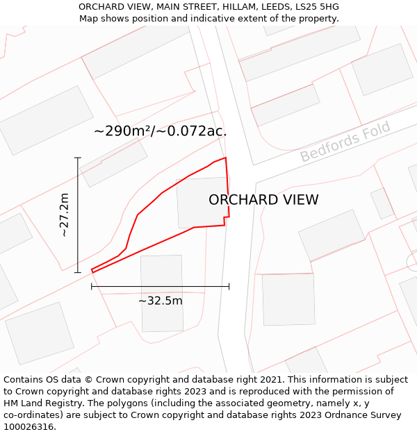 ORCHARD VIEW, MAIN STREET, HILLAM, LEEDS, LS25 5HG: Plot and title map