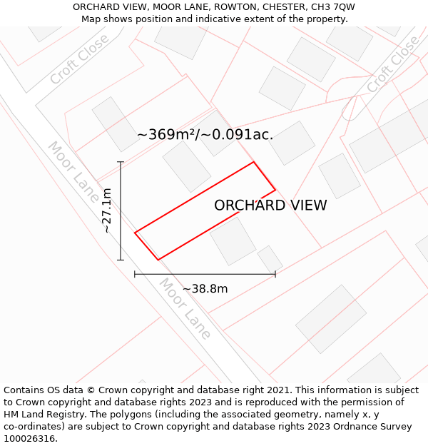 ORCHARD VIEW, MOOR LANE, ROWTON, CHESTER, CH3 7QW: Plot and title map