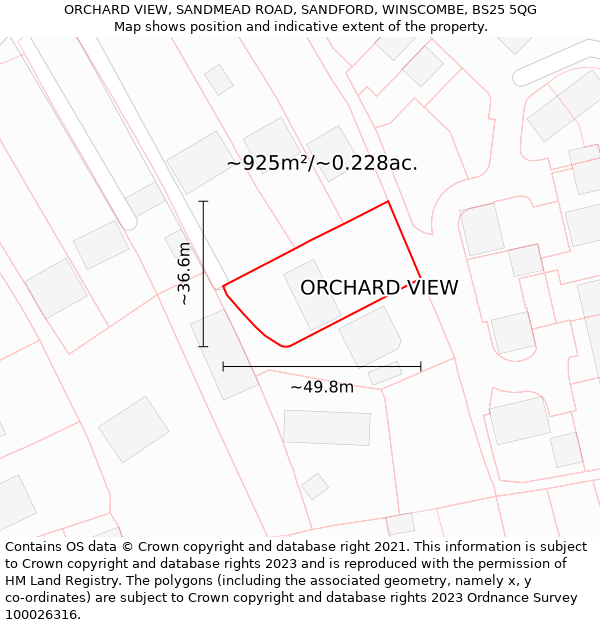 ORCHARD VIEW, SANDMEAD ROAD, SANDFORD, WINSCOMBE, BS25 5QG: Plot and title map