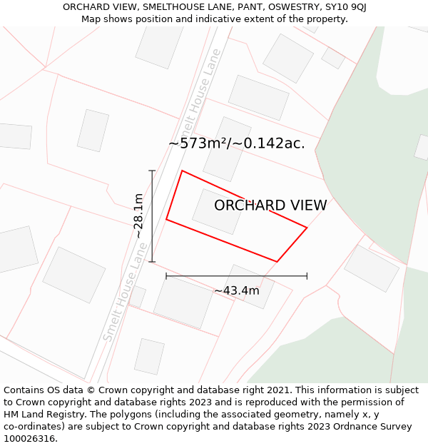 ORCHARD VIEW, SMELTHOUSE LANE, PANT, OSWESTRY, SY10 9QJ: Plot and title map