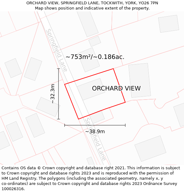 ORCHARD VIEW, SPRINGFIELD LANE, TOCKWITH, YORK, YO26 7PN: Plot and title map