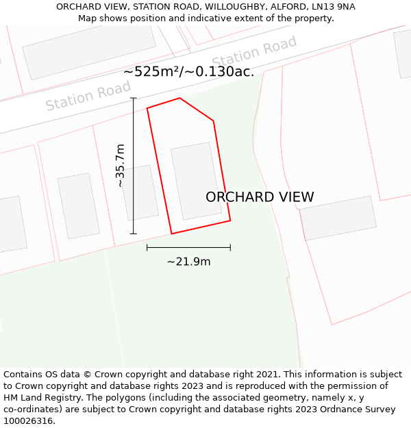 ORCHARD VIEW, STATION ROAD, WILLOUGHBY, ALFORD, LN13 9NA: Plot and title map
