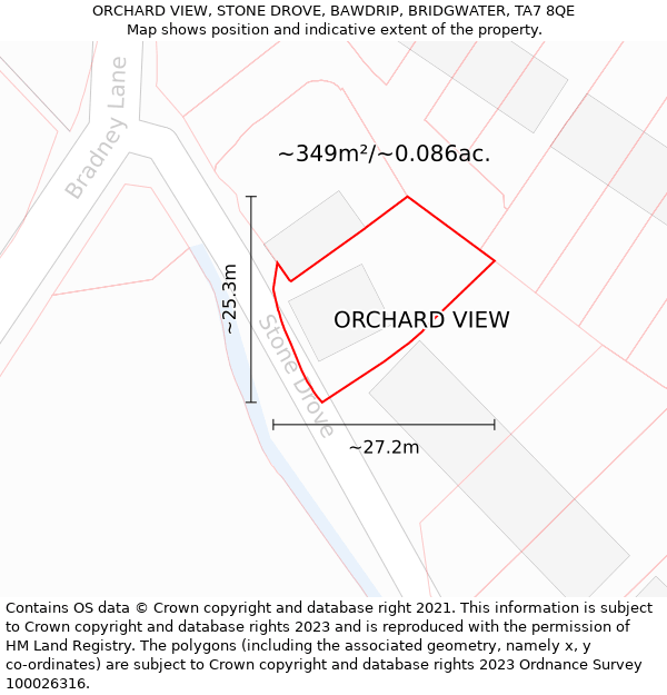 ORCHARD VIEW, STONE DROVE, BAWDRIP, BRIDGWATER, TA7 8QE: Plot and title map