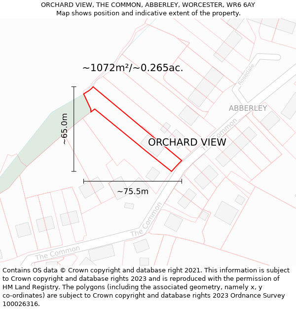 ORCHARD VIEW, THE COMMON, ABBERLEY, WORCESTER, WR6 6AY: Plot and title map