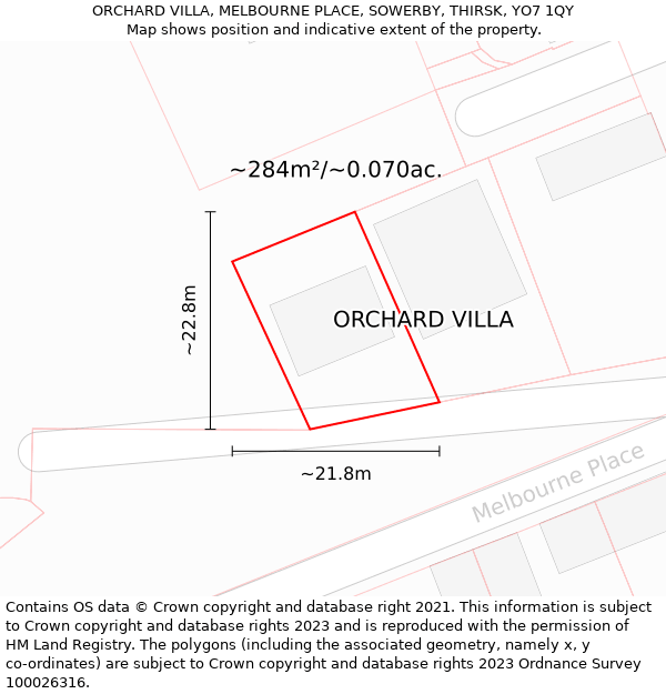 ORCHARD VILLA, MELBOURNE PLACE, SOWERBY, THIRSK, YO7 1QY: Plot and title map