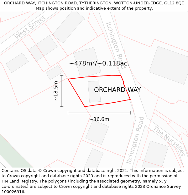 ORCHARD WAY, ITCHINGTON ROAD, TYTHERINGTON, WOTTON-UNDER-EDGE, GL12 8QE: Plot and title map