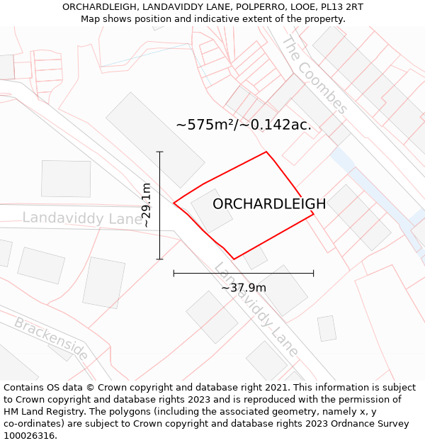 ORCHARDLEIGH, LANDAVIDDY LANE, POLPERRO, LOOE, PL13 2RT: Plot and title map