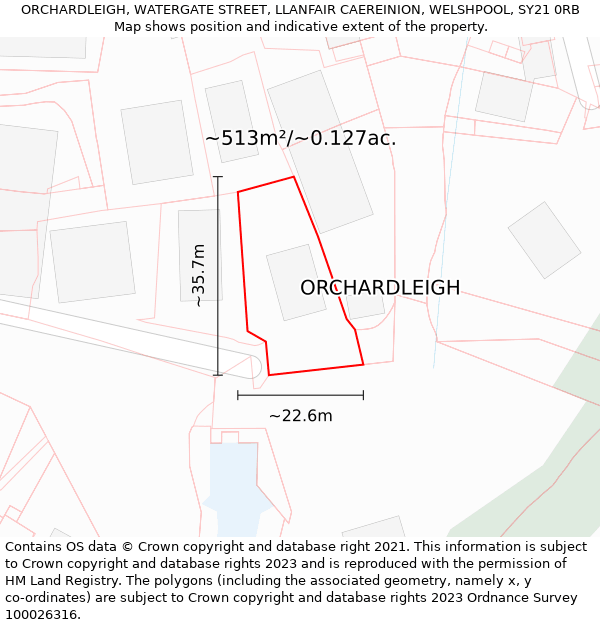 ORCHARDLEIGH, WATERGATE STREET, LLANFAIR CAEREINION, WELSHPOOL, SY21 0RB: Plot and title map