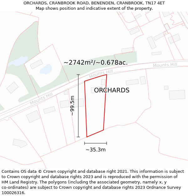 ORCHARDS, CRANBROOK ROAD, BENENDEN, CRANBROOK, TN17 4ET: Plot and title map