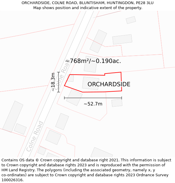 ORCHARDSIDE, COLNE ROAD, BLUNTISHAM, HUNTINGDON, PE28 3LU: Plot and title map