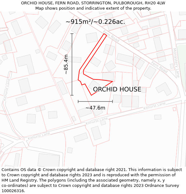 ORCHID HOUSE, FERN ROAD, STORRINGTON, PULBOROUGH, RH20 4LW: Plot and title map