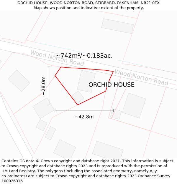 ORCHID HOUSE, WOOD NORTON ROAD, STIBBARD, FAKENHAM, NR21 0EX: Plot and title map