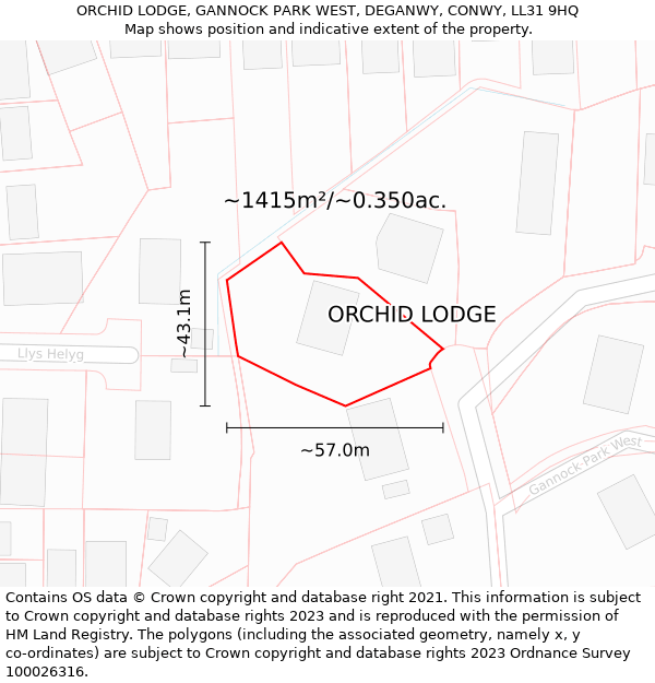 ORCHID LODGE, GANNOCK PARK WEST, DEGANWY, CONWY, LL31 9HQ: Plot and title map