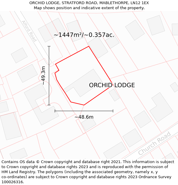 ORCHID LODGE, STRATFORD ROAD, MABLETHORPE, LN12 1EX: Plot and title map