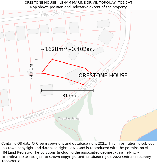 ORESTONE HOUSE, ILSHAM MARINE DRIVE, TORQUAY, TQ1 2HT: Plot and title map