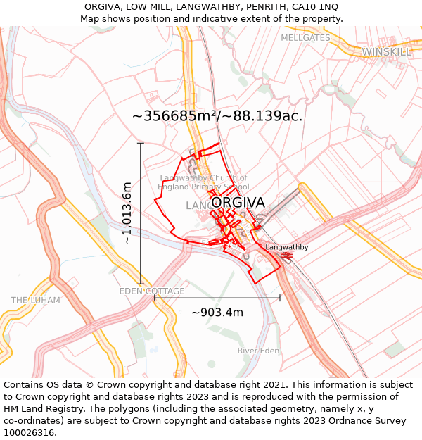 ORGIVA, LOW MILL, LANGWATHBY, PENRITH, CA10 1NQ: Plot and title map