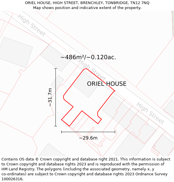 ORIEL HOUSE, HIGH STREET, BRENCHLEY, TONBRIDGE, TN12 7NQ: Plot and title map