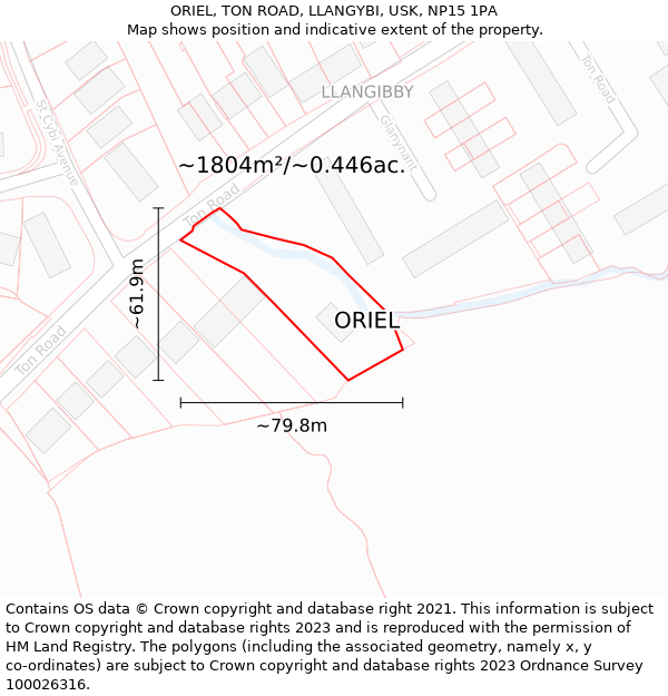 ORIEL, TON ROAD, LLANGYBI, USK, NP15 1PA: Plot and title map