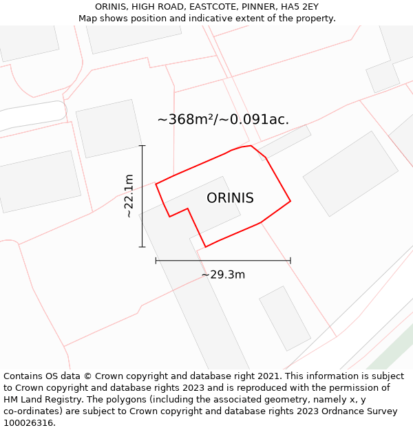 ORINIS, HIGH ROAD, EASTCOTE, PINNER, HA5 2EY: Plot and title map