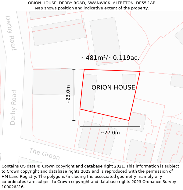 ORION HOUSE, DERBY ROAD, SWANWICK, ALFRETON, DE55 1AB: Plot and title map