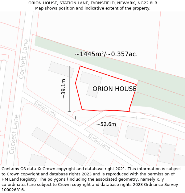 ORION HOUSE, STATION LANE, FARNSFIELD, NEWARK, NG22 8LB: Plot and title map
