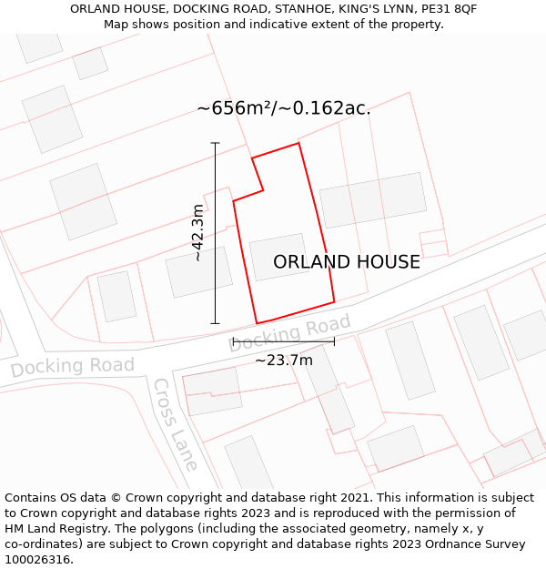 ORLAND HOUSE, DOCKING ROAD, STANHOE, KING'S LYNN, PE31 8QF: Plot and title map