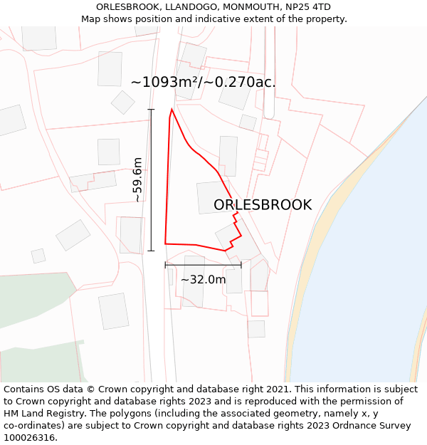 ORLESBROOK, LLANDOGO, MONMOUTH, NP25 4TD: Plot and title map